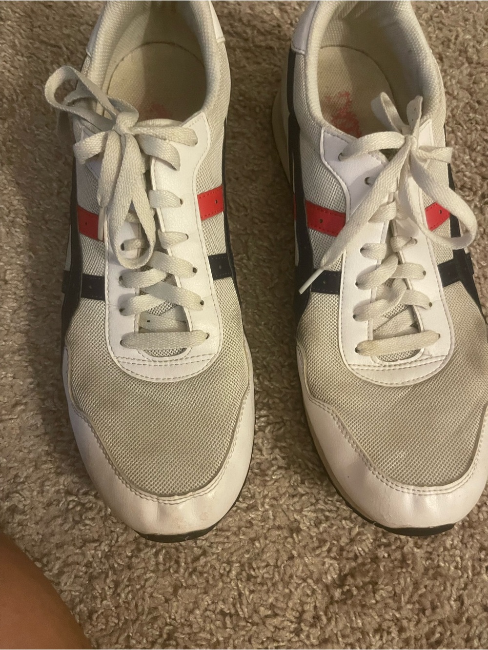 Asics White Sneakers with Red and Black Stripes